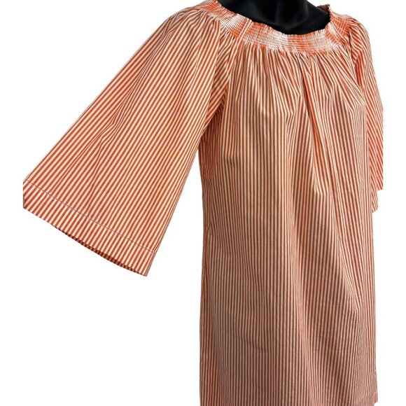 TRINA TURK Womens Orange White Stripe Size Medium Short Sleeve Peasant Dress EUC - Picture 4 of 9